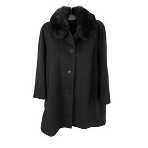 VTG Forecaster Of Boston Black 100% Wool Winter Jacket Coat Fox Fur Trim Sz 24